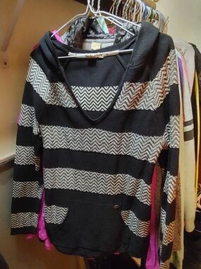 Roxy Black and White Striped Hooded Sweatshirt